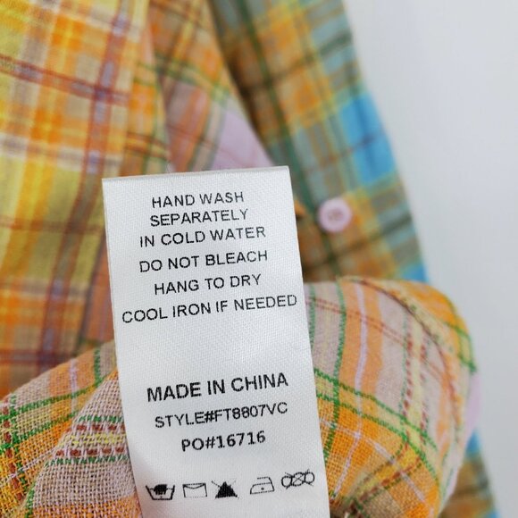 NWT Fate Women's Multicolor Button Front V Neck Plaid Long Sleeve Shirt Medium - Picture 10 of 11